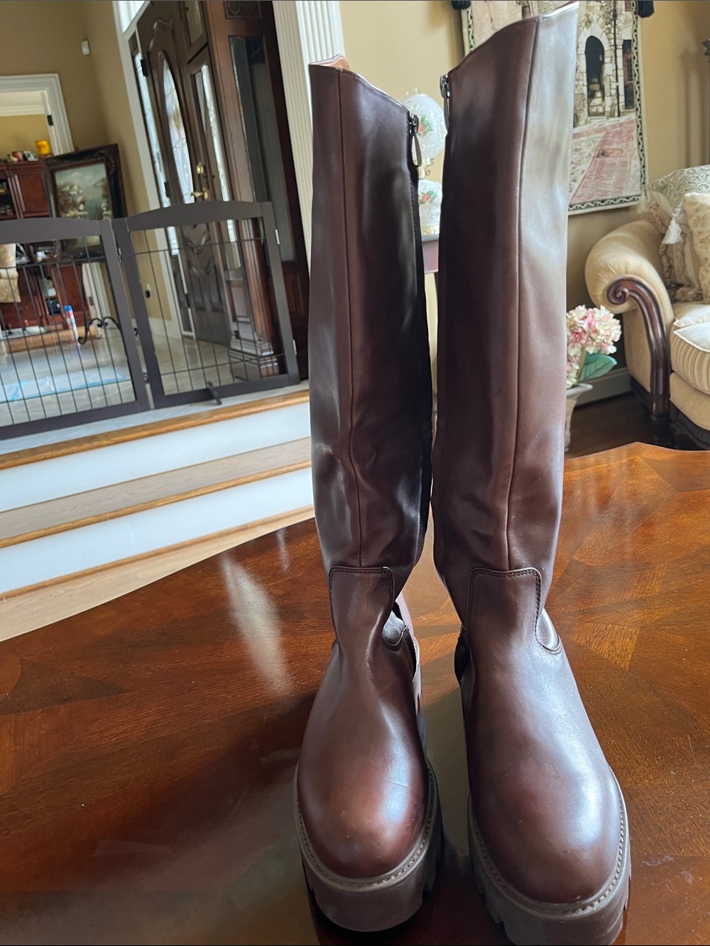 Women’s Tall Leather Boots in Dark Brown - Brand Unspecified